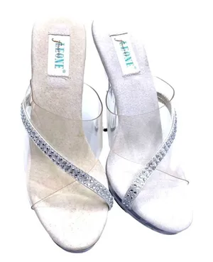 Leone Ava Lucite Platform Rhinestone Strap High Heel Sandals 6 Slip-On Pageant thumbnail 1