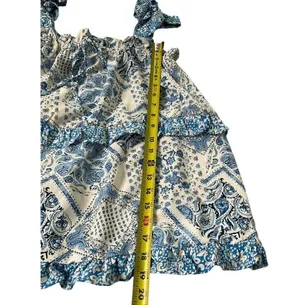 Davi & Dani Women Size Medium Square Neck Ruffles Blue White (33-472) thumbnail 5
