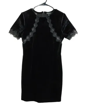Sugar Lips Black Velvet Lace Trim Mini Dress Short Sleeve Sheath Romantic Gothic thumbnail 1