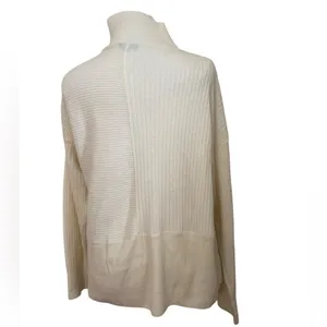 Summersalt The Luxe Cashmere Wool Funnel Neck Ribbed Knit Sweater White Sand thumbnail 3