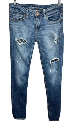 90s American Eagle Distressed Skinny Jeans Blue Sz‎ 4 Super Stretch Denim Grunge thumbnail 1