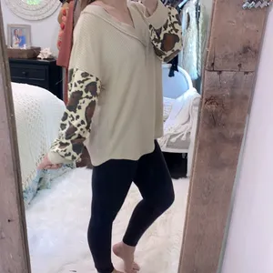 Bibi leopard print camouflage waffle knit top size large thumbnail 3