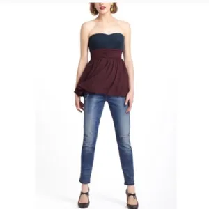 Maeve Anthropologie Maroon Black Strapless Blouse thumbnail 2