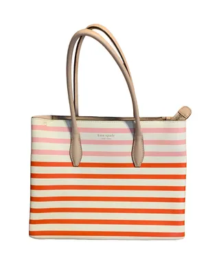 Kate Spade "Patrice" Tropical White, Red, Orange & Pink Tote Bag W/Tan Accents thumbnail 2