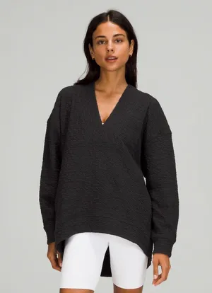 Lululemon Rippled V-Neck Pullover Black Size 10 Oversized Yoga Gym Workout Comfy thumbnail 2