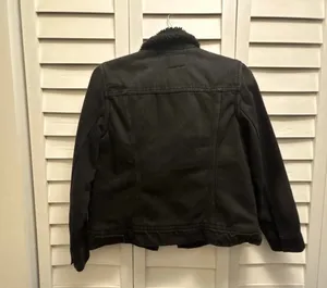 Old Navy Jacket Women’s Small Petite Black Cozy Y2K Trucker Sherpa Lined Denim thumbnail 6