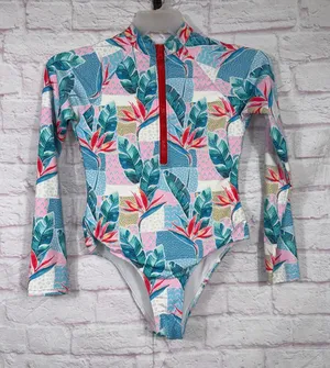 Tropical Print Medium Long Sleeve One-Piece Swimsuit thumbnail 1