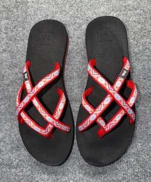 Teva Women's Black Sandals with Red and White Geometric Straps thumbnail 1