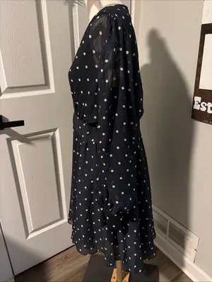 Tommy Hilfiger Women's Navy Polka Dot Long-Sleeve chiffon midi Dress size 14 thumbnail 3