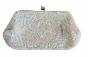 Vintage 1950s White Micro Seed Bead Clutch Purse Evening Bag Swirl Spiral Bridal thumbnail 1