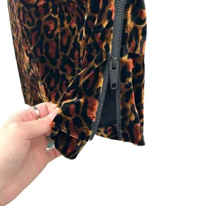 The Kooples Fire Brown Velvet Skirt Leopard Print Front Zipper Size 2 Medium‎ thumbnail 5
