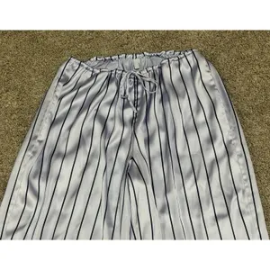 SKIMS Woven Shine Sleep Lace Pants Blue Pinstripe Satin Lounge Pajama Bottoms XS thumbnail 5