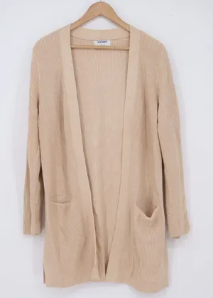 Old Navy Cardigan Women S Livaeco Beige Ribbed Knit Open Front Longline Exc thumbnail 1