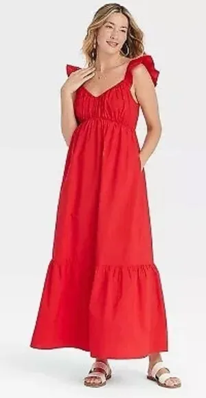 Universal Threads Women's Flutter Cap Sleeve Maxi A-Line Dress Sz L Cotton thumbnail 1