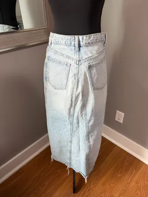 Zara TRF Crossover Long Denim Split Front Rough Hem Maxi Skirt Size Small. thumbnail 5