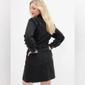 GAP Denim Mini Dress Long Sleeve Pocket in Black Wash‎ Button Front Size 4 thumbnail 2