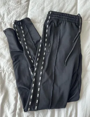 PINK Victoria's Secret Black Joggers with Logo Stripes thumbnail 1