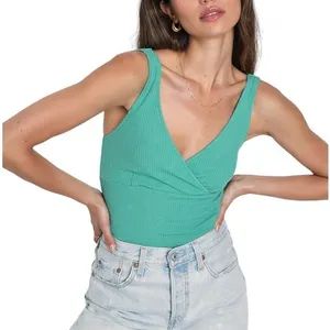 Lulus Ribbed V Neck Cropped Tank Top Teal‎ Green Size Medium NWT thumbnail 1