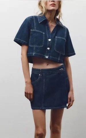 ZARA Dark Wash Denim Skort Set Size S/M NEW NWT thumbnail 1