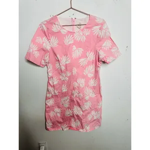 Cinq à Sept Pink White Tropical Leaves Cotton Blend Phoenix Madison Dress sz 14 thumbnail 2