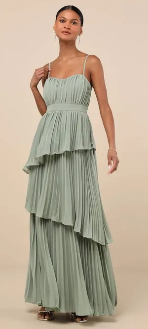 Jehona Sage Brush Pleated Tiered Maxi Dress thumbnail 1