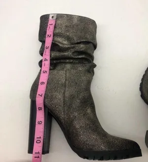 NWT Katy Perry Raina Fabric Pointed Toe Mid-Calf Fashion gunmetal Metallic boot thumbnail 9