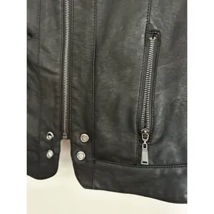 Odyn Women's Black Vegan Leather Moto Jacket. Quilted. Metal Accents. Zipper thumbnail 14