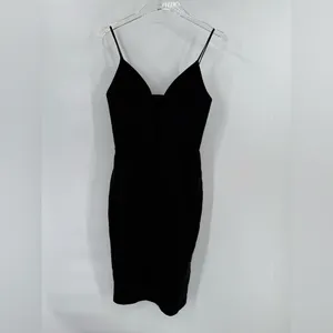 Krisa Black Deep V‎ Cami Midi Dress stretchy Revolve clothing xs thumbnail 3