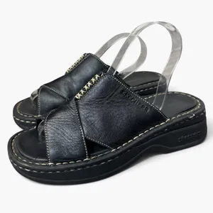 Vintage Y2K Skechers Black Leather Chunky Platform Slide Sandals Size 6 Grunge thumbnail 2