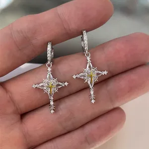 CZ Cross Dangle Drop Earrings for Men Women Streetwear Punk Hip Hop Unisex Earrings thumbnail 1