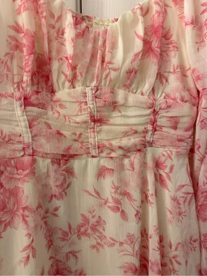 Pink Lily Sheer Floral Peasant Blouse in Pink and Cream thumbnail 4