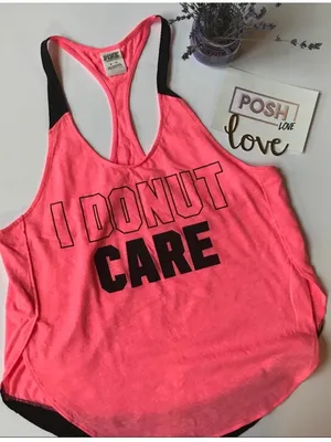 🍩 VICTORIA’S SECRET PINK I DONUT CARE Pink Black Workout Tank Top Medium thumbnail 1