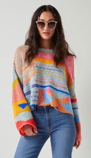 Francesca's Sharlene Mixed Pattern Pullover Sweater thumbnail 1