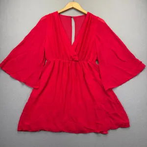 Alice + Olivia Red 100% Silk Bell Sleeve V-Neck Mini Dress C305530600 thumbnail 1