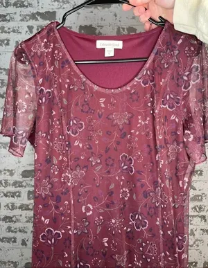 Coldwater creek | women maroon layered dress floral thumbnail 1