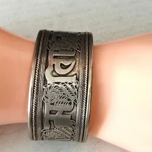 Vintage Tibetan Buddhist Om Mani Padme Hum Mantra Cuff Bracelet thumbnail 7