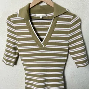 Favorite Daughter‎ Green Striped Polo Knit Dress Short Sleeve Womens Size L thumbnail 3