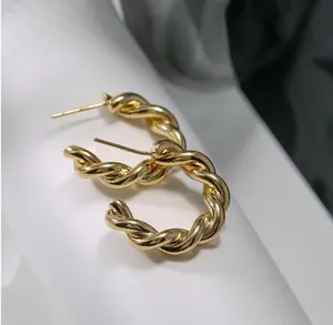 Gold twist hoop earrings thumbnail 2