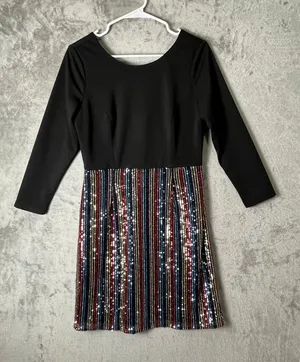 Hutch‎ Sequin Stripe Party Cocktail Mini Dress Black 3/4 Sleeve Women's Size 6 thumbnail 1