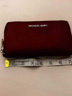 Michael Kors Saffiano Wallet in Burgundy with Gold Hardware thumbnail 3