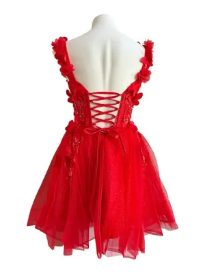 Warm Notices Floral-Bodice Short Babydoll Homecoming Dress Red NWT thumbnail 4