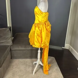 Short Yellow Strapless Homecoming Prom Dress Corset Back Bow Puffy Skirt Size M thumbnail 6