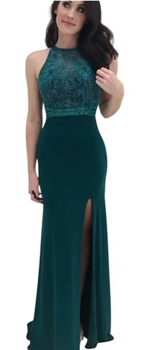 Sherri Hill sleeveless high neck Beaded evening Gown dress Emerald Green Size 4 thumbnail 1