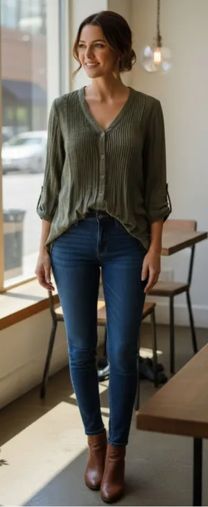 Lola Olive Green V-Neck Button-Front Blouse Size XS (17” PTP) thumbnail 1