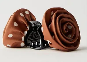 NWT Free People Grand Gesture Floral Clip in Brown and White Polka Dots thumbnail 1