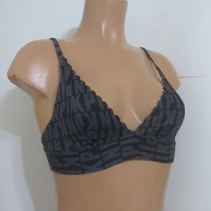 PINK Victoria's Secret Black and Grey Bonded Scalloped Bralette Bra thumbnail 1