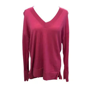 Banana republic magenta pink v-neck merino wool sweater Medium academia preppy thumbnail 2
