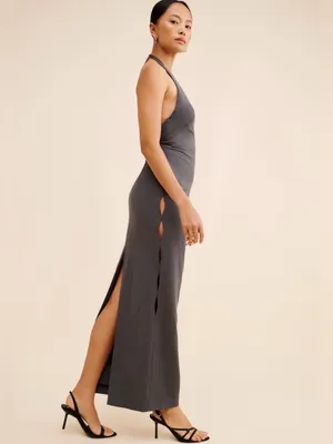 Liv Foster Stretch Crepe Halter Column Gown Grey Size 8 NWT thumbnail 2
