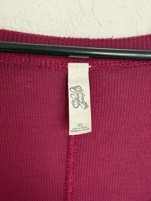 Free People Burgundy Soft Ribbed Long Sleeve Shirt Boho‎ Whimsy A-line XS thumbnail 4
