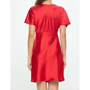 Renee C Satin Deep V-Neck Flutter Sleeve Mini Dress Red Large Cocktail $176‎ thumbnail 2
